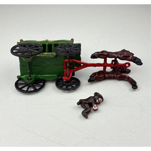 Antique Cast Iron Overland Circus Two Horse Drawn Circus Wagon w/ Driver EW2465 - Picture 6 of 6